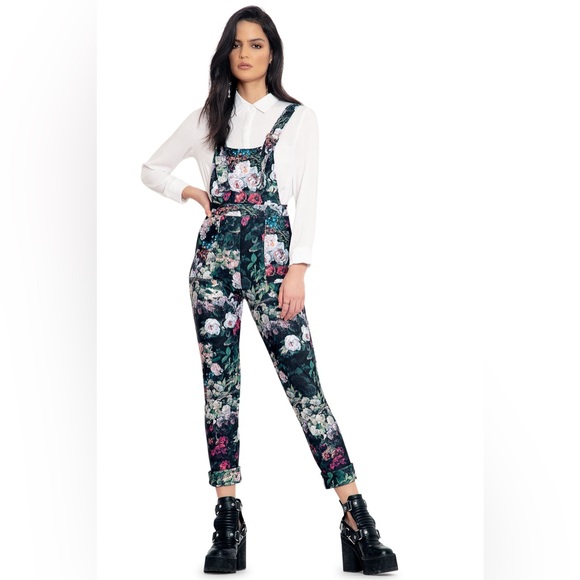 Blackmilk Pants - BlackMilk Take My Monet Black Art to Wear Floral Spring Flower Overalls